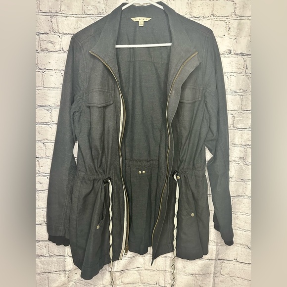 CABI Style 209 Weekend Utility Jacket Charcoal Gray drawstrings zipper Cotton L - Picture 9 of 16